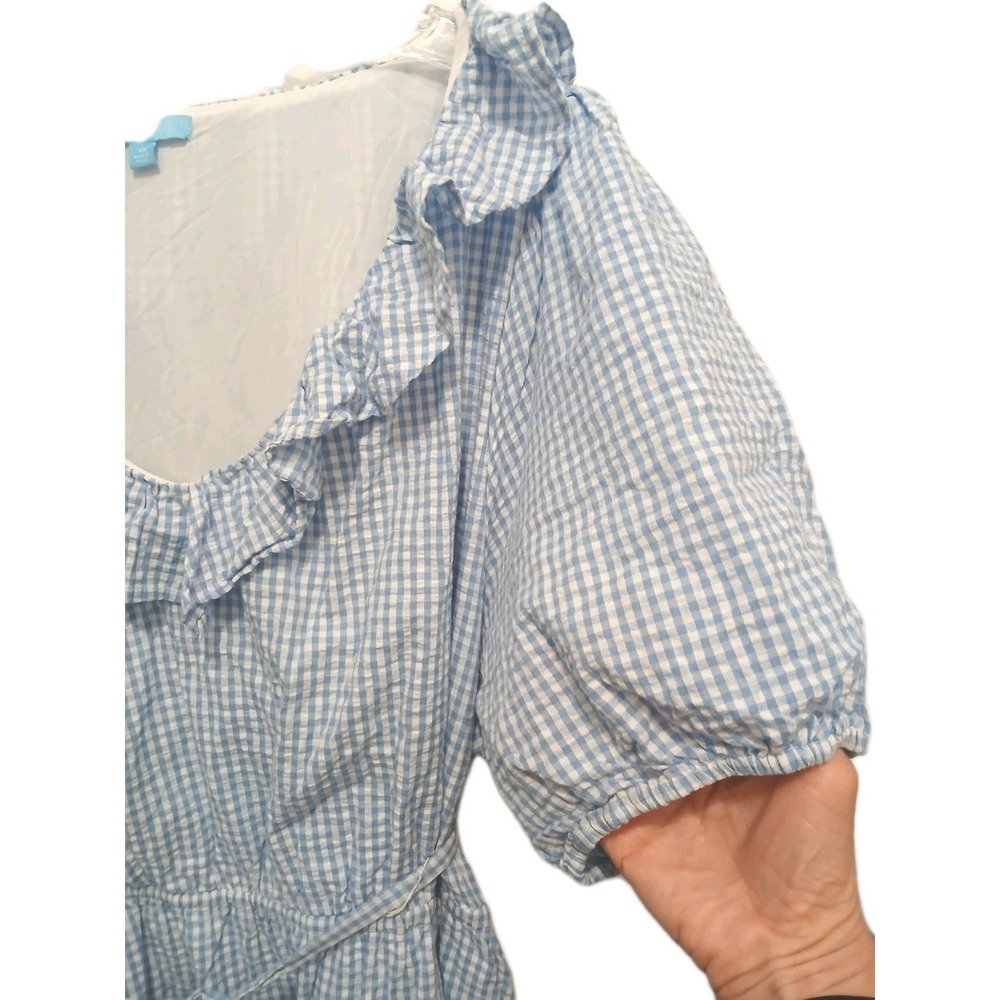 Draper James Gingham Dress Plus Sz 3X Blue Puff Sleeve Ruffle Cottage Romantic - Picture 6 of 16